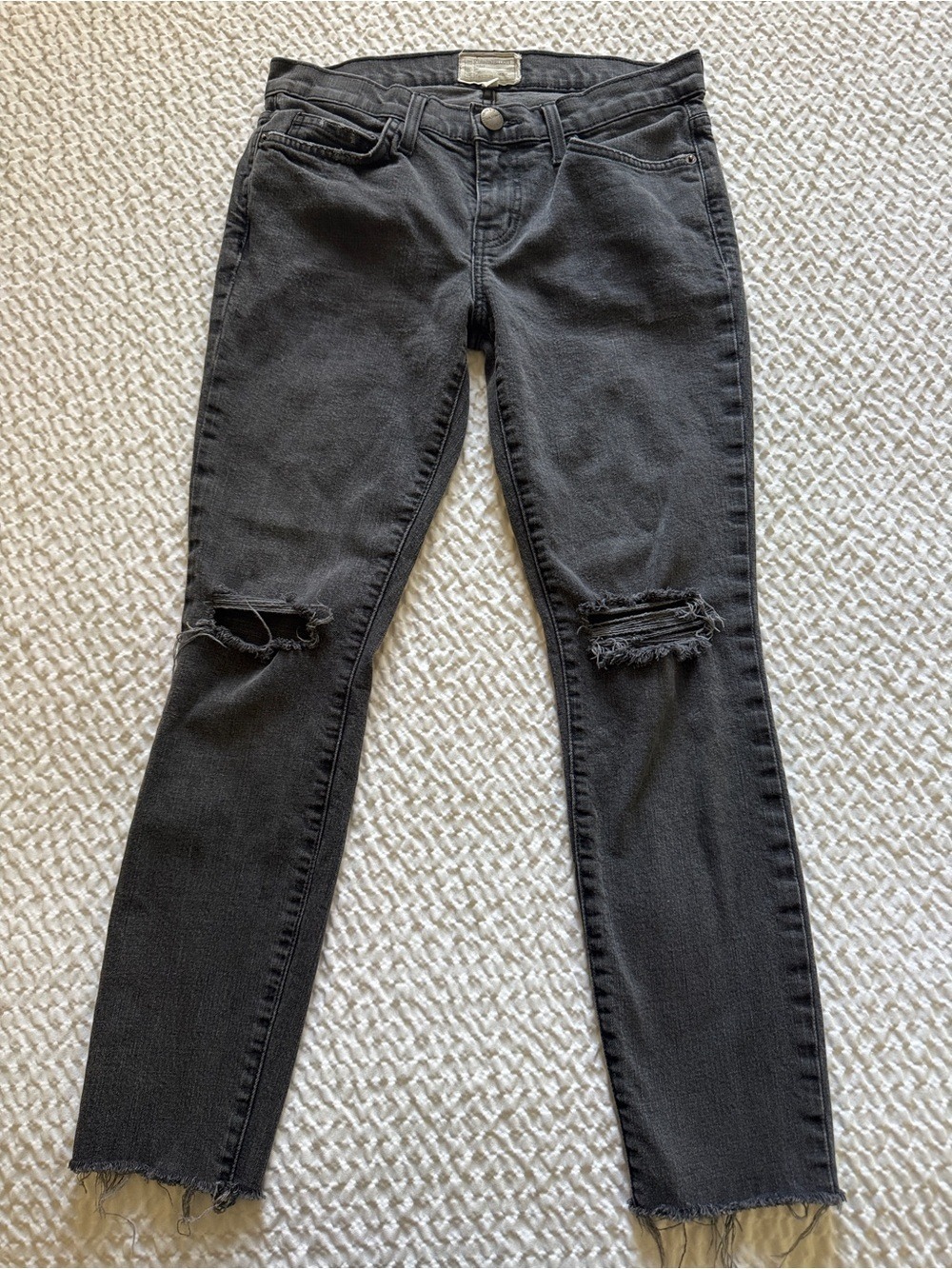 Current/Elliott Ankle Skinny Jeans, Ripped Knees, Townhouse, Charcoal, 27